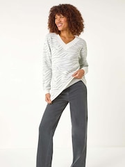 Roman Grey Animal Contrast Print Knit Jumper - Image 2 of 5