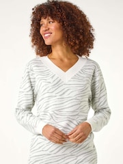 Roman Grey Animal Contrast Print Knit Jumper - Image 4 of 5