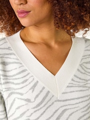 Roman Grey Animal Contrast Print Knit Jumper - Image 5 of 5