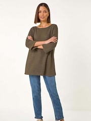 Roman Brown Crochet Knit Tunic Top - Image 2 of 5