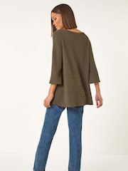 Roman Brown Crochet Knit Tunic Top - Image 3 of 5
