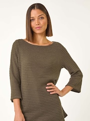 Roman Brown Crochet Knit Tunic Top - Image 4 of 5