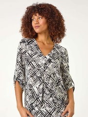 Roman Geometric Print Pleat Front Top - Imagen 2 de 5