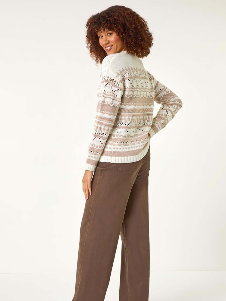 Roman Natural Contrast Pointelle Knit Jumper - Image 3 of 5