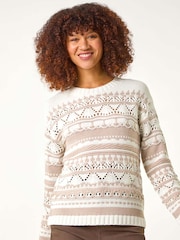 Roman Natural Contrast Pointelle Knit Jumper - Image 4 of 5