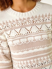 Roman Natural Contrast Pointelle Knit Jumper - Image 5 of 5