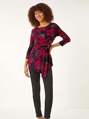 Roman Red Floral Print Asymmetric Top - Image 2 of 5