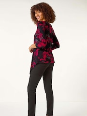 Roman Red Floral Print Asymmetric Top - Image 3 of 5