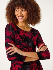 Roman Red Floral Print Asymmetric Top - Image 4 of 5