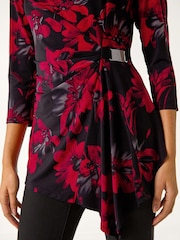Roman Red Floral Print Asymmetric Top - Image 5 of 5