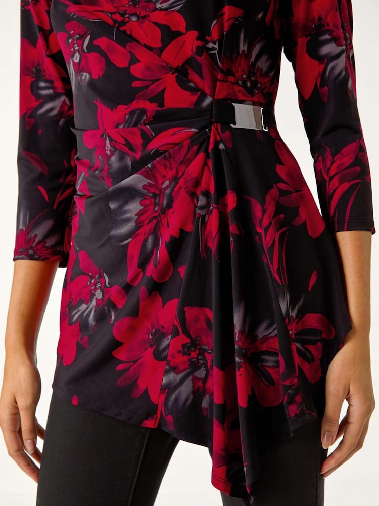 Roman Red Floral Print Asymmetric Top - Image 5 of 5