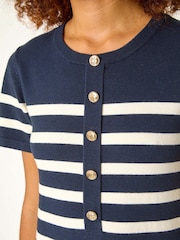 Azul - Roman Stripe de evasê com botões e listras Dress - Imagem 5 de 5