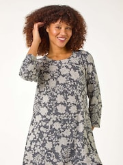 Roman Grey Floral Print Tunic Top - Image 1 of 5