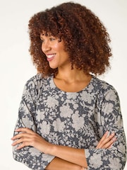 Roman Grey Floral Print Tunic Top - Image 4 of 5