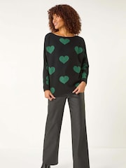 Roman Black Shimmer Heart Knit Jumper - Image 1 of 5