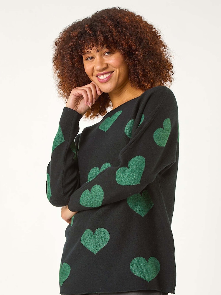 Roman Black Shimmer Heart Knit Jumper - Image 2 of 5