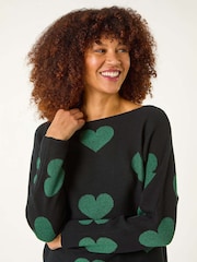 Roman Black Shimmer Heart Knit Jumper - Image 4 of 5