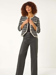 Roman Black Textured Check Button Front Pocket Jacket - Image 1 of 5