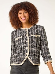 Roman Black Textured Check Button Front Pocket Jacket - Image 2 of 5