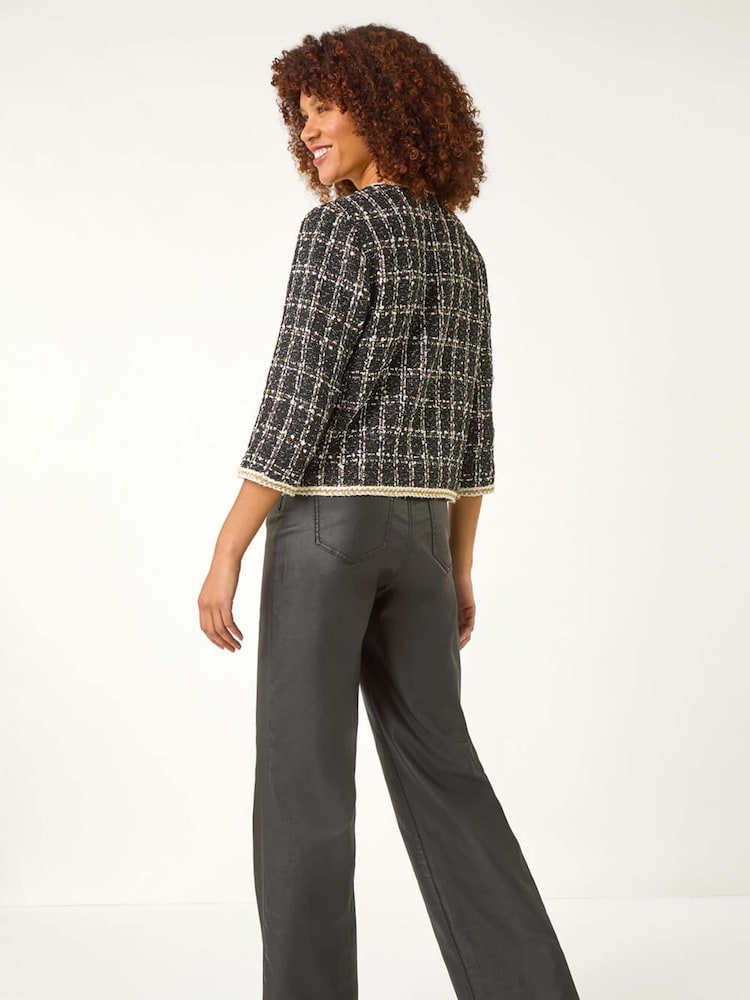 Roman Black Textured Check Button Front Pocket Jacket - Image 3 of 5