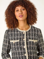 Roman Black Textured Check Button Front Pocket Jacket - Image 4 of 5
