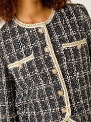 Roman Black Textured Check Button Front Pocket Jacket - Image 5 of 5