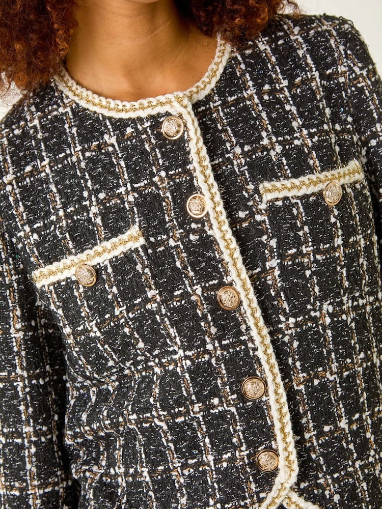Roman Black Textured Check Button Front Pocket Jacket - Image 5 of 5