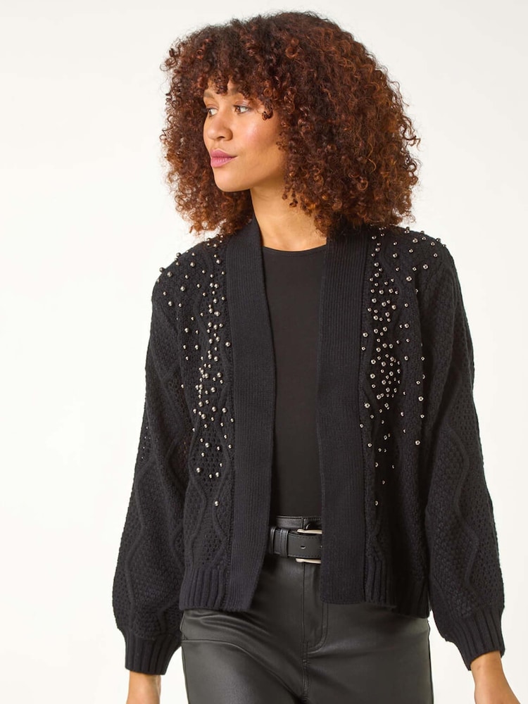 Roman Black Pearl Embellished Cardigan - Image 1 of 5