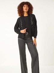 Roman Black Pearl Embellished Cardigan - Image 2 of 5