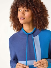 Roman Blue Colourblock Roll Neck Knit Jumper - Image 1 of 5
