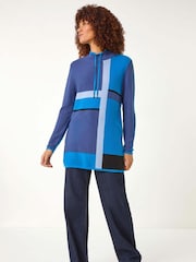 Roman Blue Colourblock Roll Neck Knit Jumper - Image 2 of 5