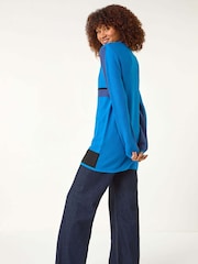 Roman Blue Colourblock Roll Neck Knit Jumper - Image 3 of 5