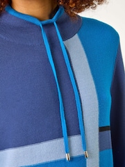 Roman Blue Colourblock Roll Neck Knit Jumper - Image 5 of 5