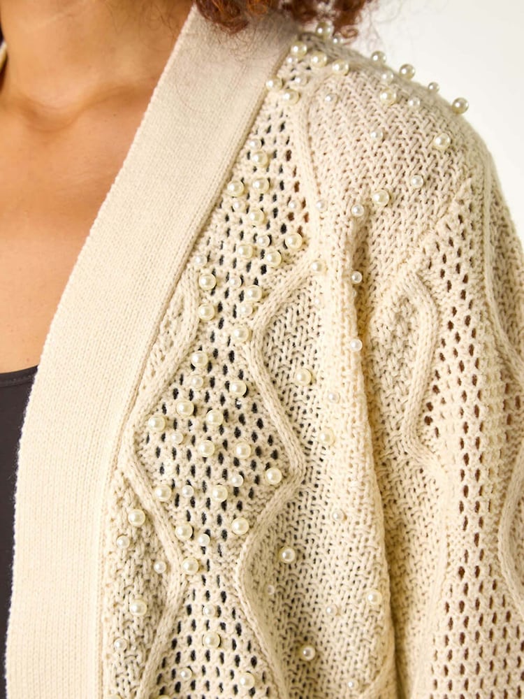 Roman Cream Pearl Embellished Cardigan - Image 5 of 5