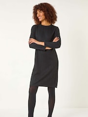 Roman Black Cable Knit Textured Dress - Image 1 of 5