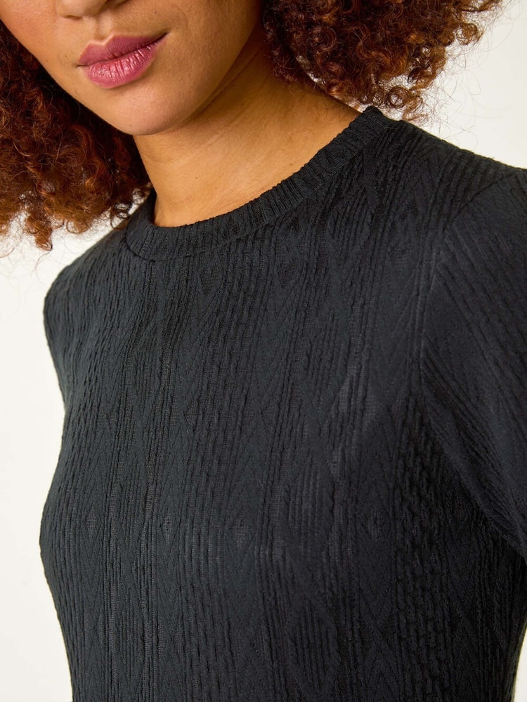 Roman Black Cable Knit Textured Dress - Image 5 of 5