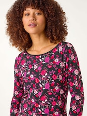 Roman Pink Floral Print Contrast Trim Top - Image 4 of 5