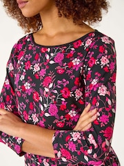 Roman Pink Floral Print Contrast Trim Top - Image 5 of 5