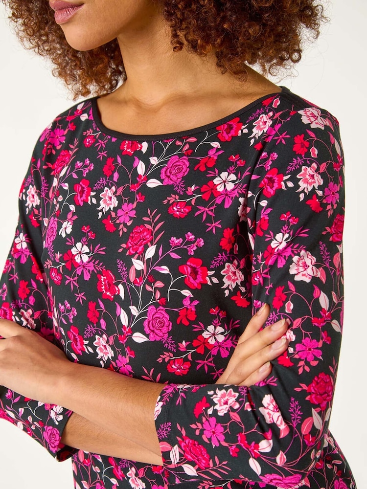 Roman Pink Floral Print Contrast Trim Top - Image 5 of 5
