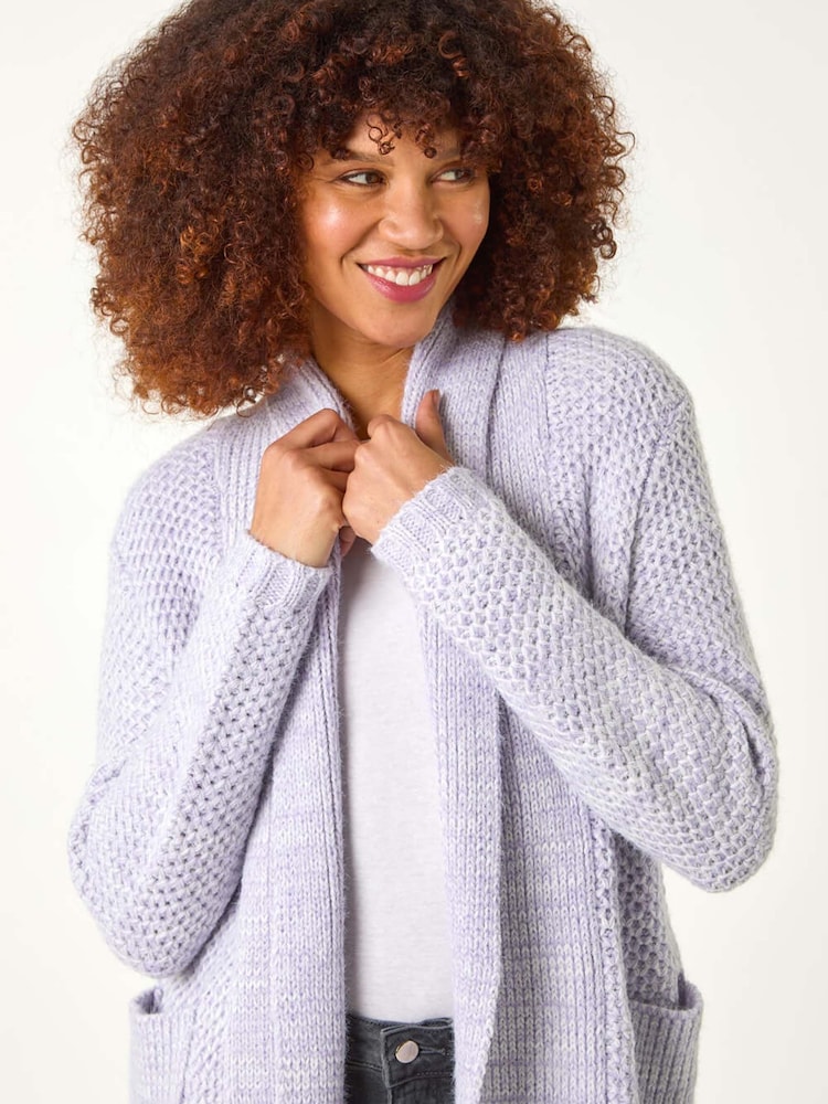 Roman Purple Fluffy Textured Knit Cardigan - Image 1 of 5