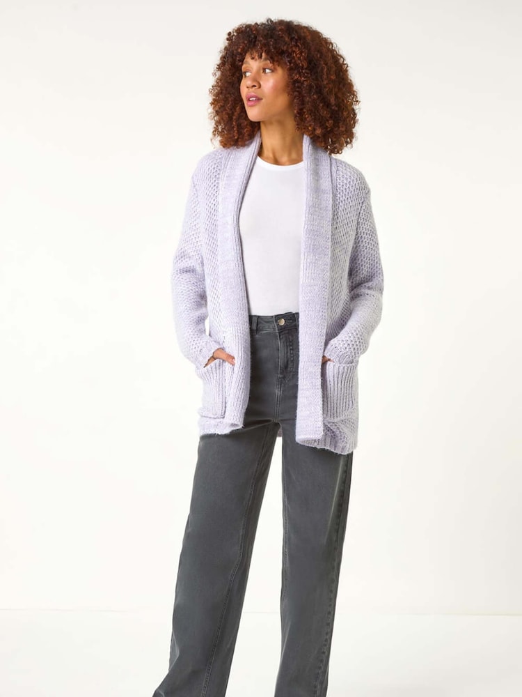 Roman Purple Fluffy Textured Knit Cardigan - Image 2 of 5
