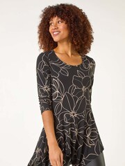 Roman Floral Textured Asymmetric Tunic Top - Imagen 1 de 5
