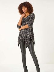 Roman Floral Textured Asymmetric Tunic Top - Imagen 2 de 5