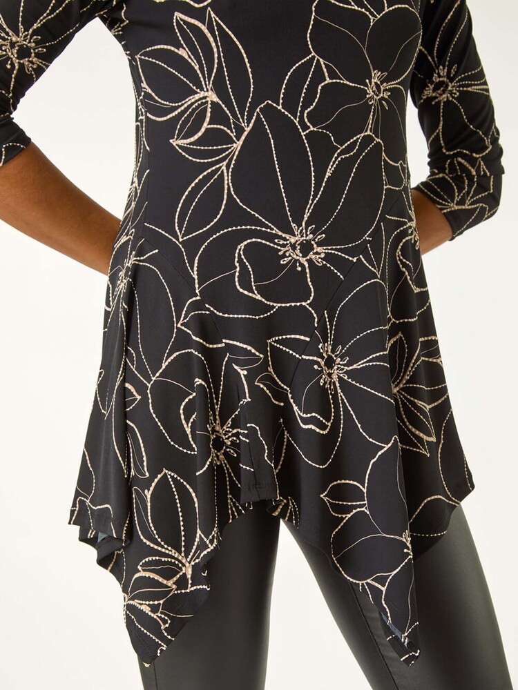 Roman Floral Textured Asymmetric Tunic Top - Imagen 5 de 5 Roman Floral Textured Asymmetric Tunic Top - Imagen 5 de 5