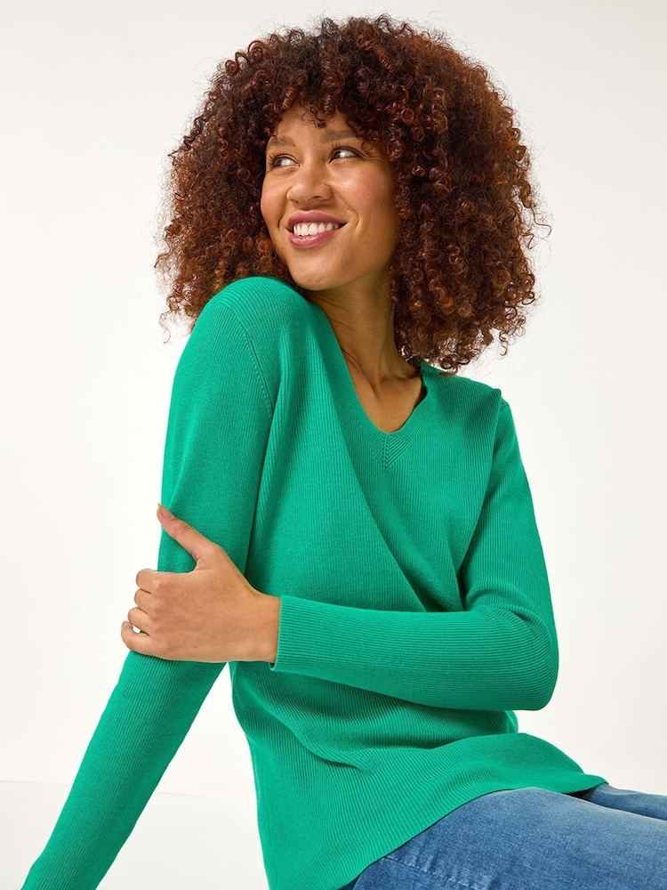 Roman Green Soft Knit V-Neck Jumper - Image 1 of 5