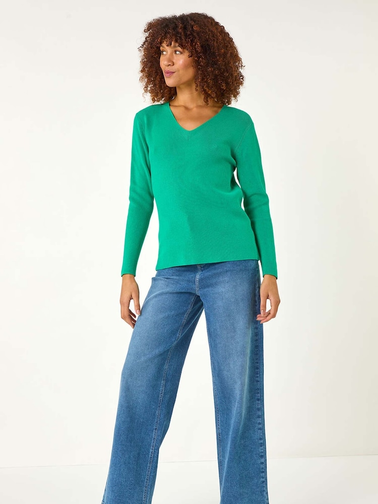 Roman Green Soft Knit V-Neck Jumper - Image 2 of 5