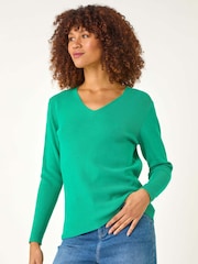 Roman Green Soft Knit V-Neck Jumper - Image 4 of 5