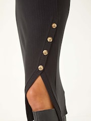 Roman Black Ribbed Button Detail Midi Dress - Image 5 of 5