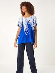 Roman Palm Leaf Print Crew Neck T-Shirt - Imagen 1 de 5