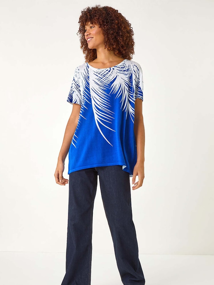 Roman Palm Leaf Print Crew Neck T-Shirt - Imagen 1 de 5